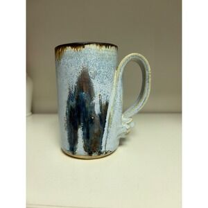 Handcrafted Pottery Mug Blue Brown Glazed Ceramic‎ Coffee Tea Unique Design 4"